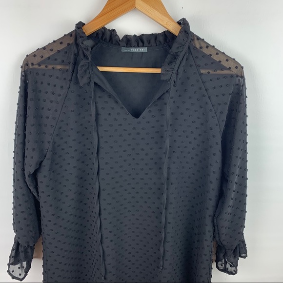 West Kei Black Swiss Dot Bracelet Sleeve Blouse - Picture 3 of 8